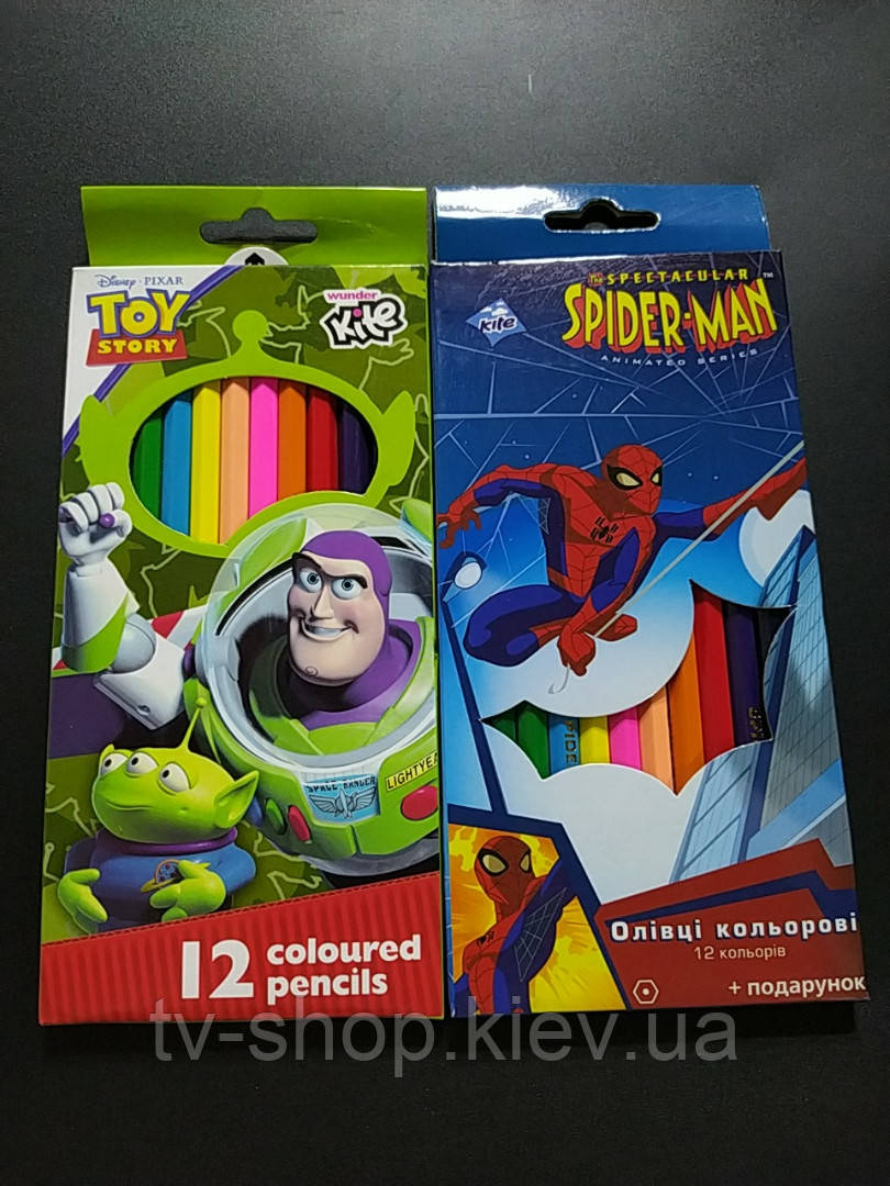 Олівці кольорові Spiderman, Toy Story, 12 кольорів Kite