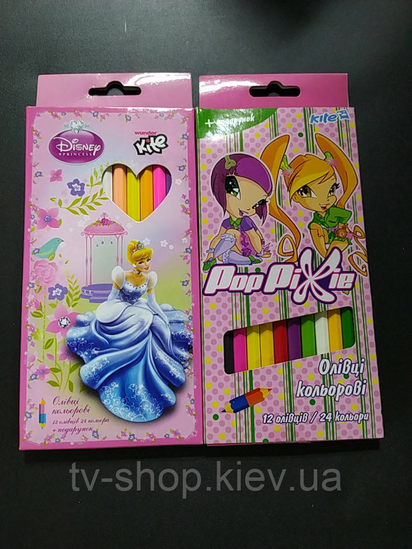 Олівці кольорові двосторонні Kite Disney Princess, Pop pixie 12 шт. 24 кольори