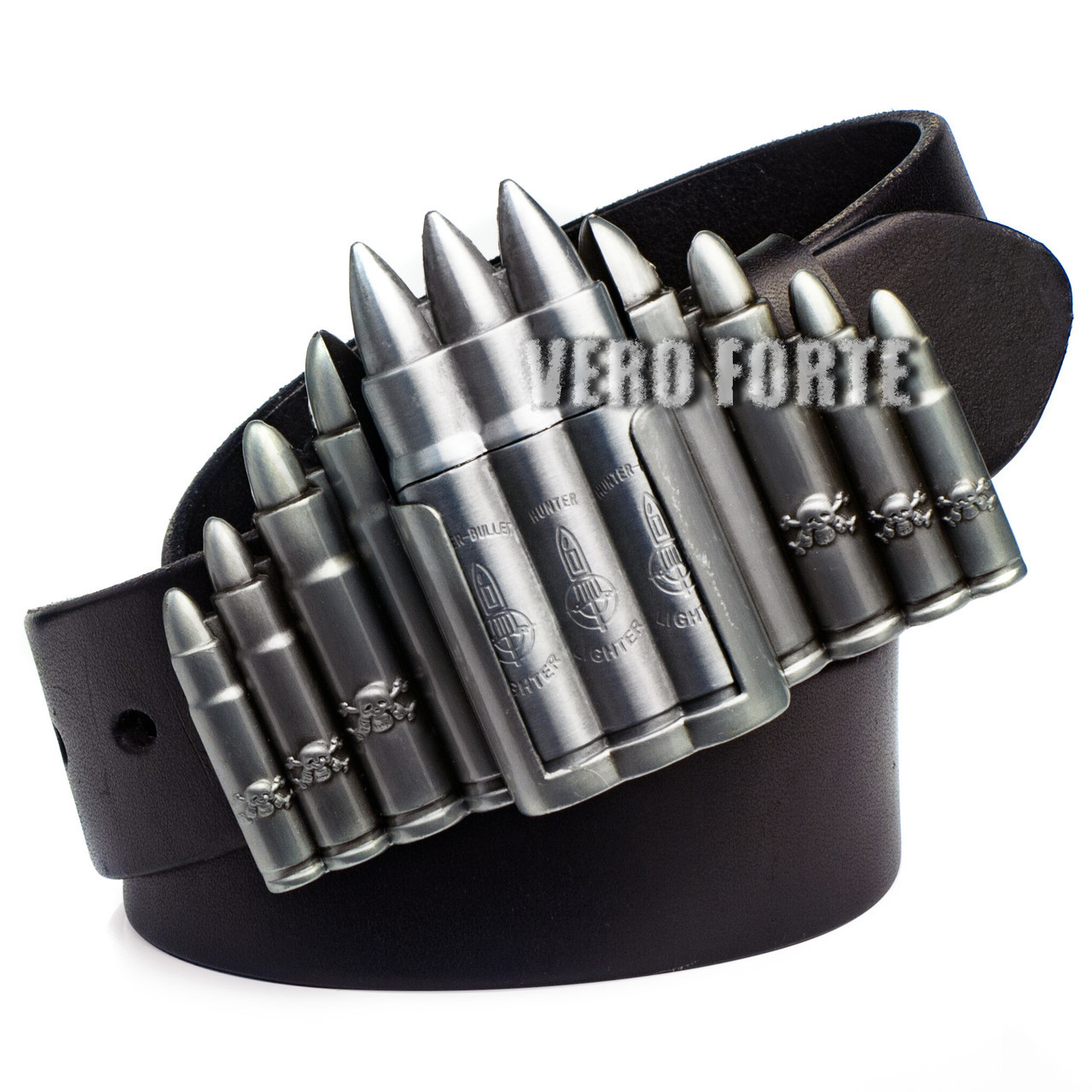 Поясний ремінь кожзам з пряжкою "Обойма з запальничкою", фото 1