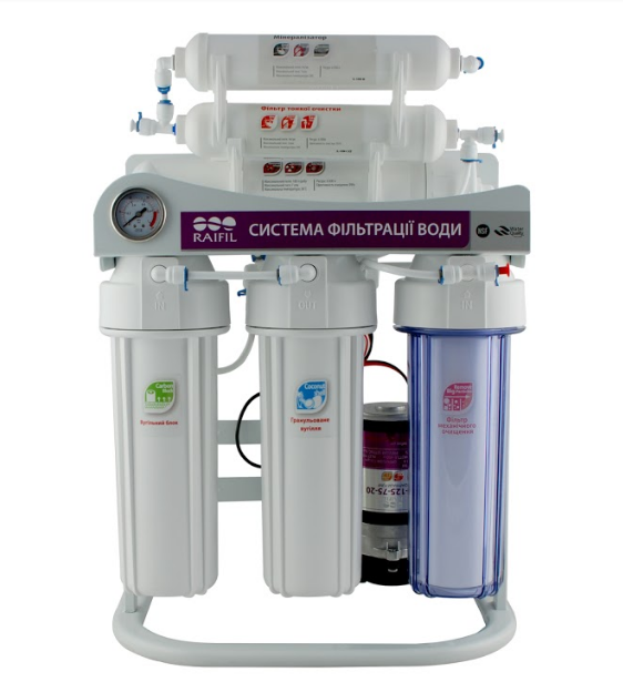 Raifil система зворотного осмосу GRANDO 6+ з насосом на станині з манометром 75G