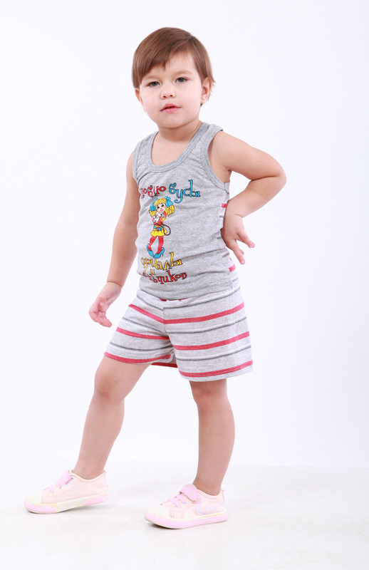 Літній сірий в смужку комплект для дівчинки (майка+шорти) кулір, фото 1