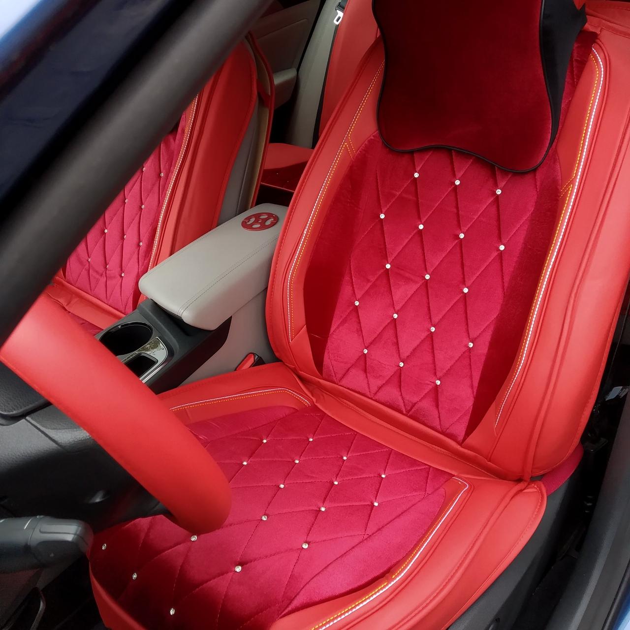 Червоні жіночі універсальні VIP-авточохли з екошкіри з велюром