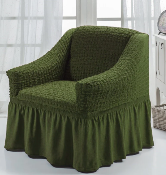 Чохли на крісла виробництва Туреччина натяжні, чохли на крісла жниварка зі спідницею Зелений, фото 1