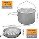 Титановий набір посуду туристичний казанок 2800 мл та сковорідка з титану 1100 мл Lixada Titanium POT-2800, фото 3
