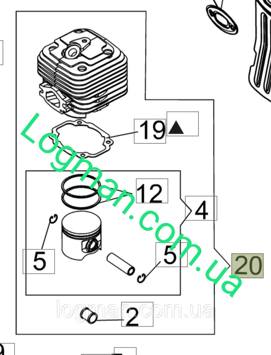 Циліндр із поршнем для Oleo-Mac BV 900/BV 901, MB 90/MB900 на повітродувку Олео-Мак CFI0G31000, фото 1