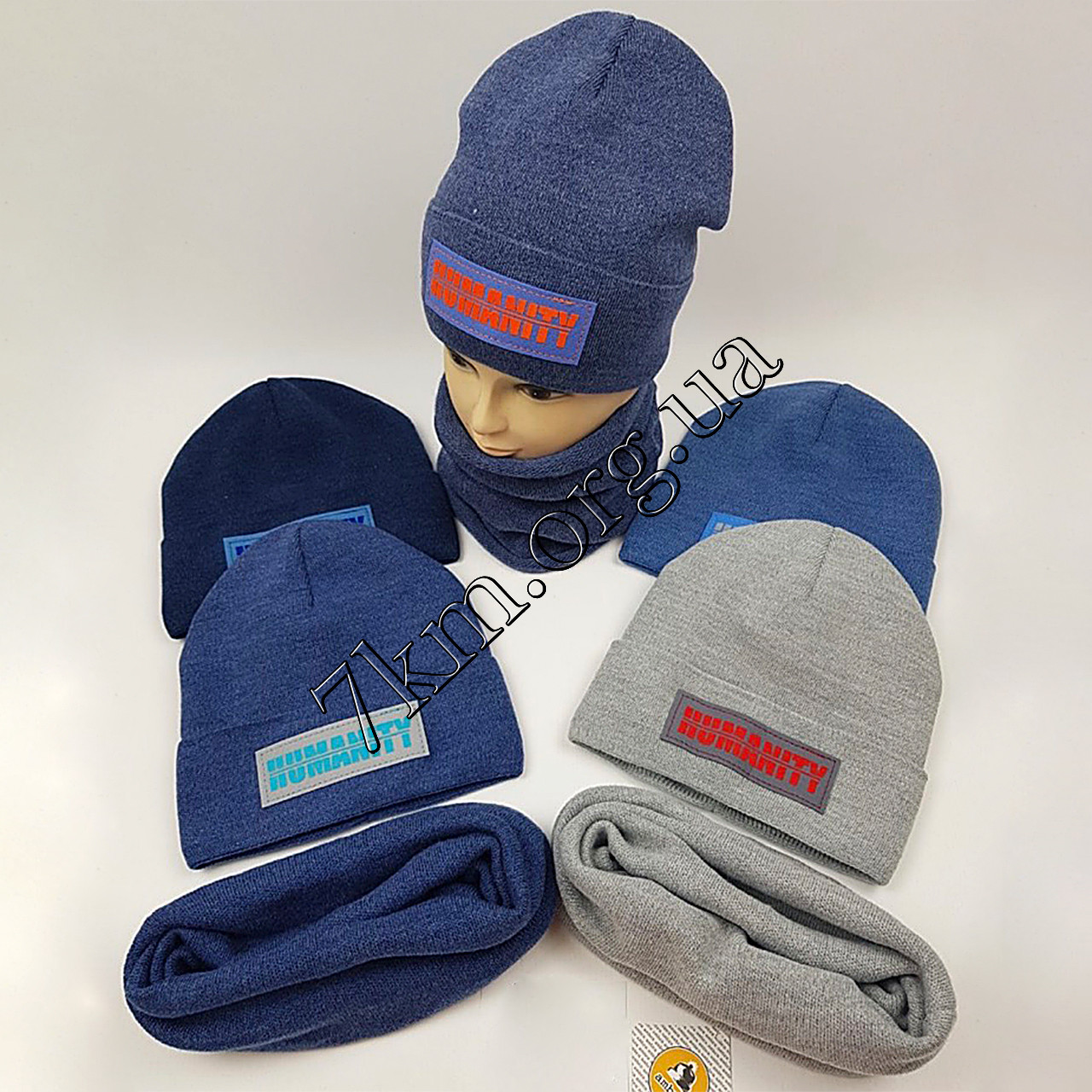 Комплект дитяча шапка на флісі + хомут для хлопчиків 50-52 р.р. "Humanity" Польща Оптом 8428, фото 1