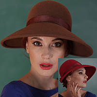 Женская фетровая шляпа с широкими полями спереди поля 7 см