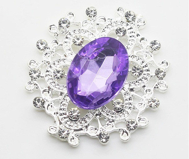 Камінь в сріблястій ажурній оправі 24*26 мм бузковий, фото 1