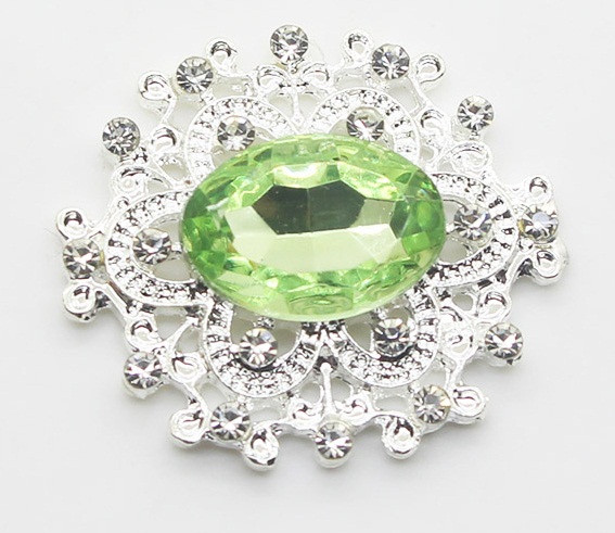 Камінь в сріблястій ажурній оправі 24*26 мм світло-зелений, фото 1