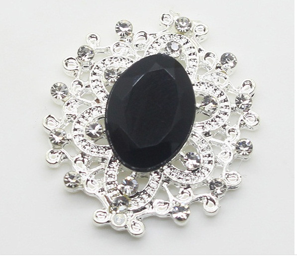 Камінь в сріблястій ажурній оправі 24*26 мм чорний, фото 1