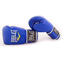 Перчатки боксерские для бокса 10 унций на липучке Everlast кожа PU (BO-3987) Синий