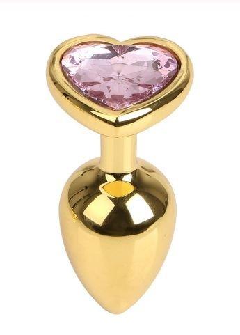 Анальна пробка Gold Metall Heart Light Pink, 35 мм