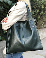 Женская универсальная кожаная сумка-шопер, цвета в ассортименте Зеленый