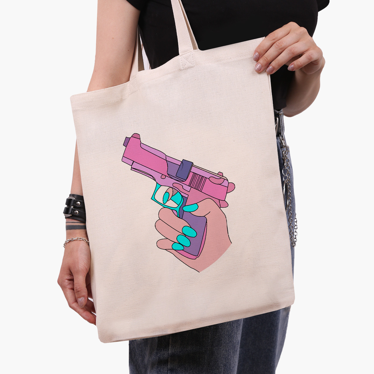 Еко сумка Вбивство Діджитал Арт (Kill Digital art) бежева канвас з принтом