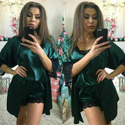 Атласний комплект піжама і халат,РОЗМІР ТІЛЬКИ 46