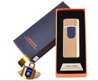 USB зажигалка в подарочной упаковке Lighter (Спираль накаливания) №HL-43 Gold