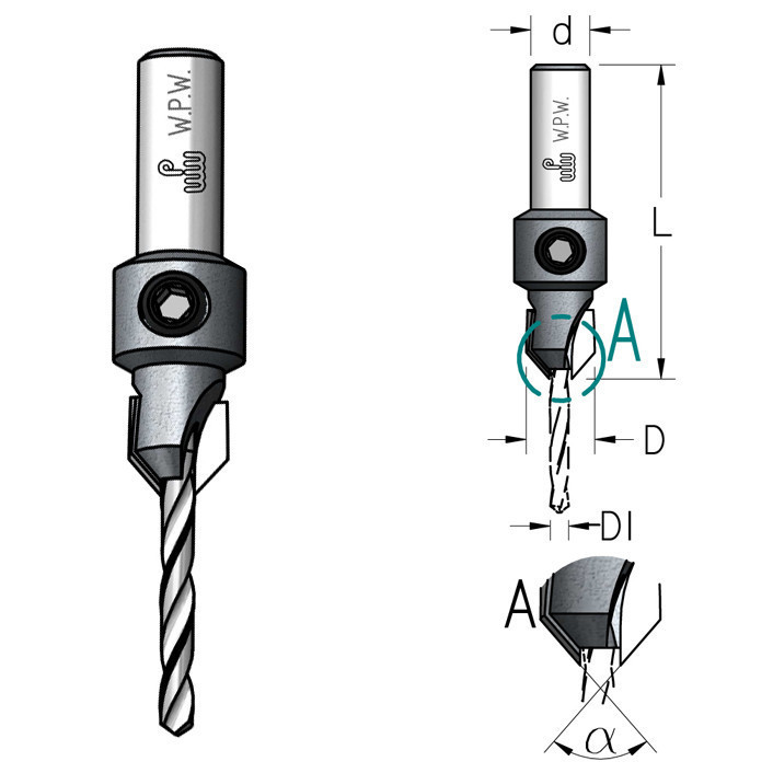 Зенковки WPW D3,2/12,7 зі стандартним свердлом HSS (AC03285S)