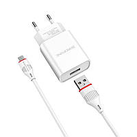 Сетевое зарядное устройство Borofone BA20A 1 USB 2.1A Micro-USB белое