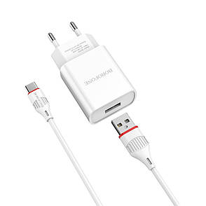 Сетевое зарядное устройство Borofone BA20A 1 USB 2.1A Type-C белое, фото 2