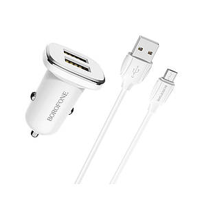 Автомобильное зарядное устройство Borofone BZ12 2 USB 2.4A Micro-USB белое, фото 2