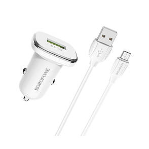 Автомобильное зарядное устройство Borofone BZ12A 1 USB 2.1A QC3.0 Micro-USB белое, фото 2