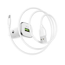 Автомобильное зарядное устройство Borofone BZ12A 1 USB 2.1A QC3.0 Micro-USB белое, фото 2