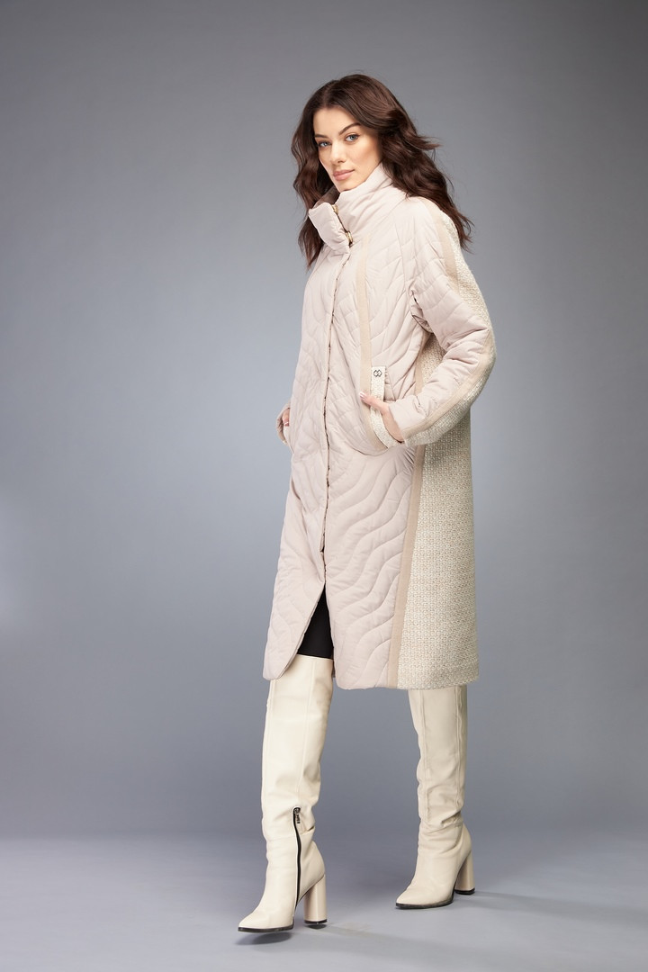Пальто жіноче молочне комбіноване з плащової тканини Marshal Wolf MKMO-73