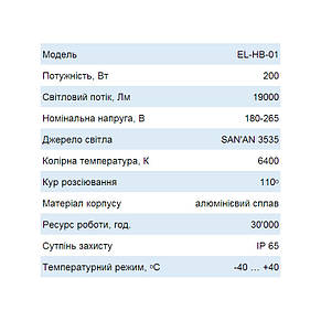 Світильник LED для високих стель ElectrO EL-HB-01 200Вт, фото 2