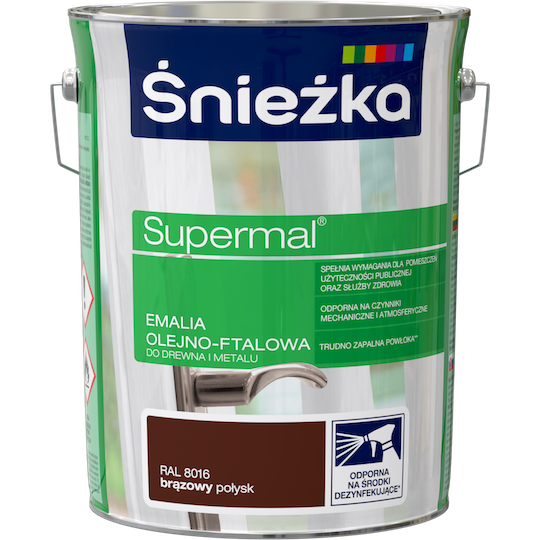 Фарба для дерева та металу Sniezka Супер емаль КОРИЧНЕВА. 5л RAL 8016