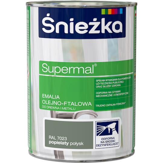 Емаль олійно фталева Sniezka Supermal ПОПЕЛЯСТИЙ/ СІРИЙ 0,8л RAL7023