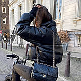 Жіноча демісезонна куртка коротка дута з еко шкіри. Пуховик осінній в стилі Zara (чорний), фото 6