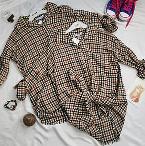 Жіноча тепла сорочка в клітку коричнева