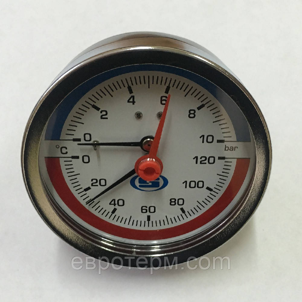 Термоманометр аксиальный GROSS 0-10 бар, 0-120 °C, D-80 мм, 1/4"-1/2" - фото 2 - id-p1260841542