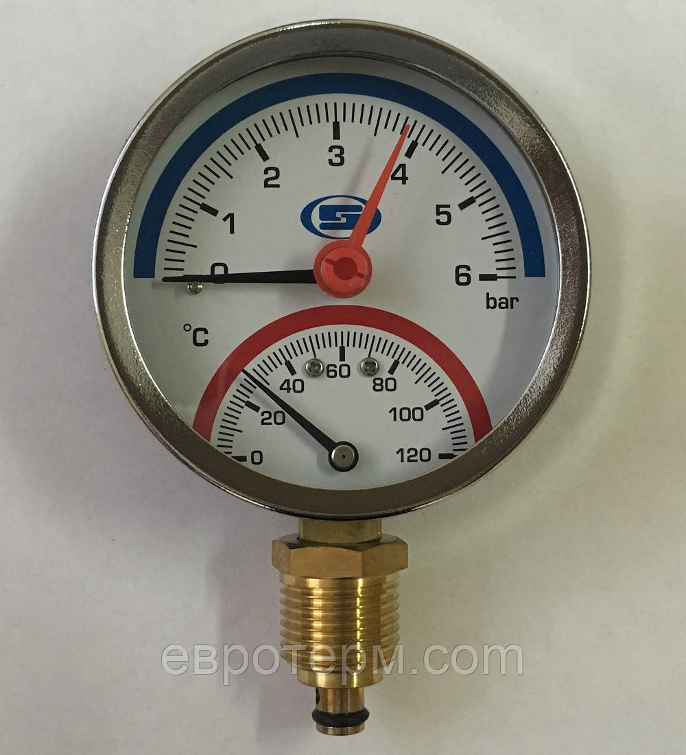 Термоманометр радиальный GROSS 0-6 бар, 0-120 °C, D-80 мм, 1/4"-1/2" - фото 2 - id-p1260842682