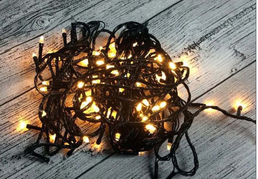 Гирлянда Черный Шнур Золотой Хрусталь 200 Led 16м