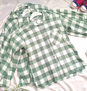 Жіноча тепла сорочка в клітку салатова