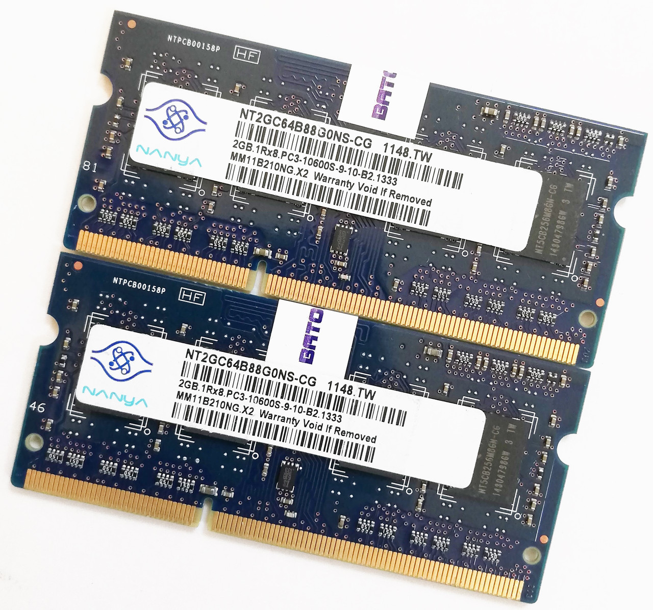 Пара оперативної пам'яті для ноутбука Nanya DDR3 4Gb (2Gb+2Gb) 1333MHz 10600s 1R8 CL9 (NT2GC64B88G0NS-CG) Б/В, фото 1