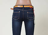 Джинси жіночі темні зимові фліс стрейч середня посадка вузькі 25 сині, фото 7