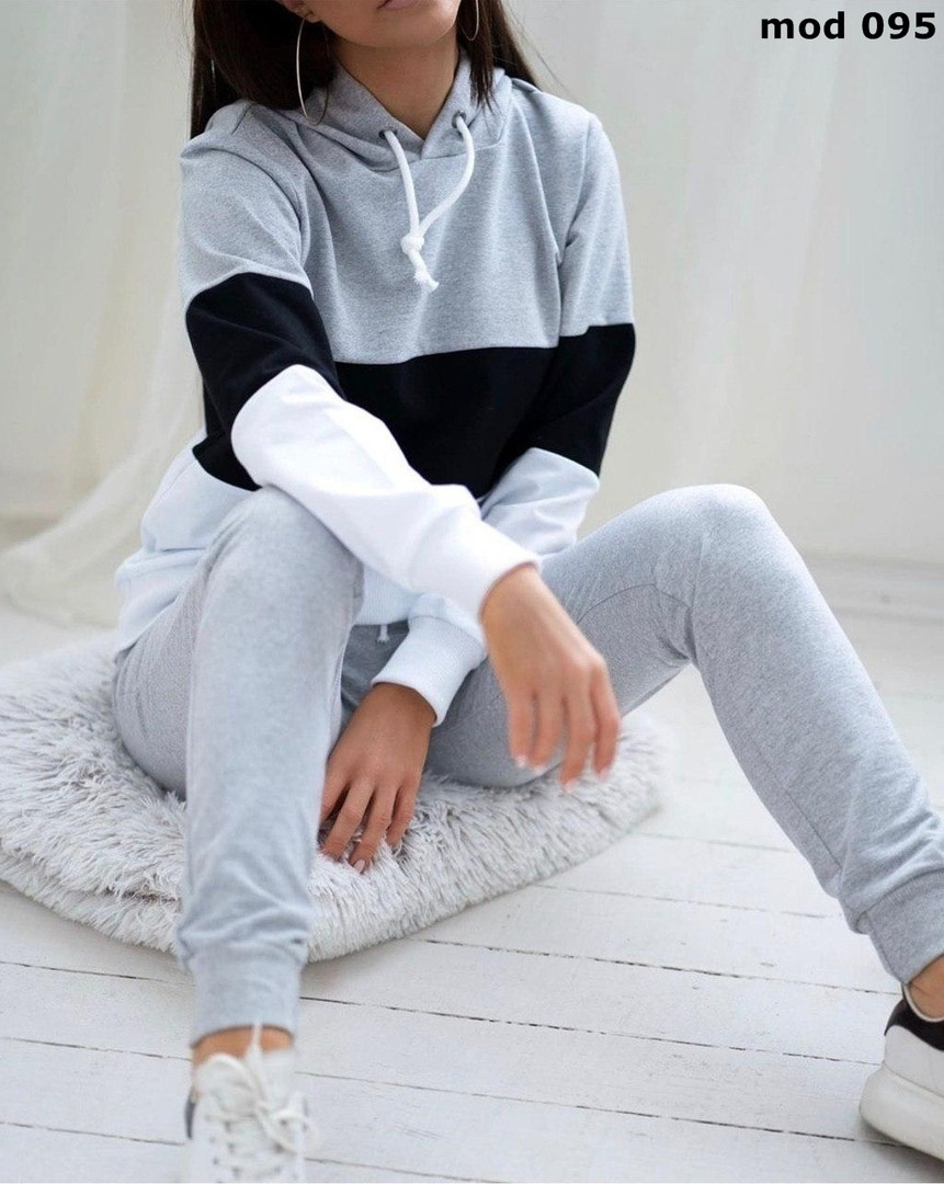 Оригінальний жіночий повсякденний костюм із капюшоном із двонитки, фото 1