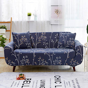 Чохол на диван універсальний для меблів колір синій сакура 90-140см Код 14-0595