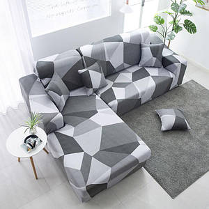 Чохол на диван універсальний для меблів колір сірий шапіто 230-300см Код 14-0600
