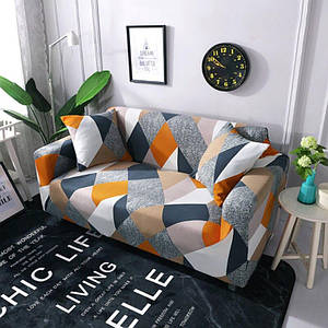 Чохол на диван універсальний для меблів колір помаранчевий шапіто 145-170см Код 14-0615