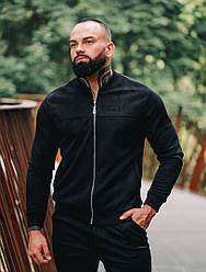 Чоловічий замшевий бомбер чорний на осінь/весну/літо