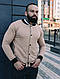 Чоловіча кофта з коміром, бомбер на осінь/весну, бежевий, фото 4