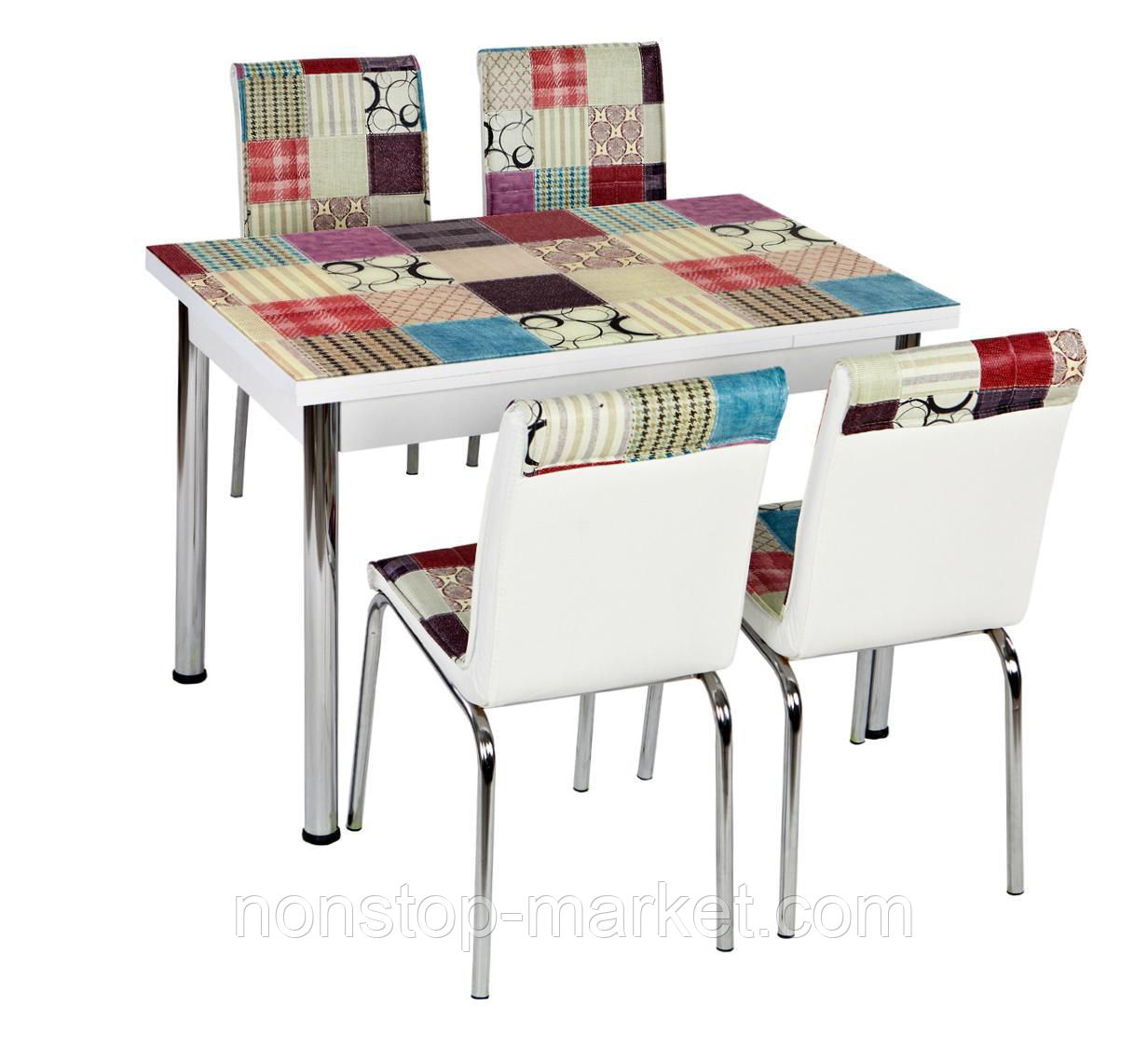 Розкладний стіл обідній кухонний комплект стіл і стільці 3D малюнок 3д "Блакитні квадрати" ДСП скло 70*110 Лотос-М