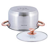 Каструля з кришкою з нержавіючої сталі Kamille KM-4933 4.5л Якісна каструля для індукції та газу, фото 5