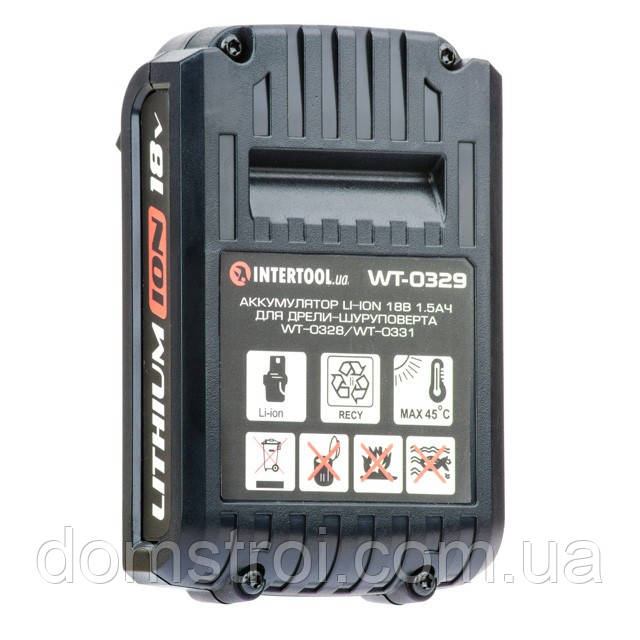 Акумулятор Li-Ion 18 В 1.5 А·год для дриля-шурупокрута WT-0328/WT-0331 INTERTOOL WT-0329