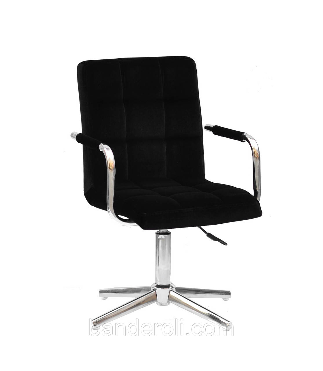 Крісло Augusto-Arm чорний Оксамит B-1011 Modern Base з підлокітниками, на хромованою хрестовиною, фото 1