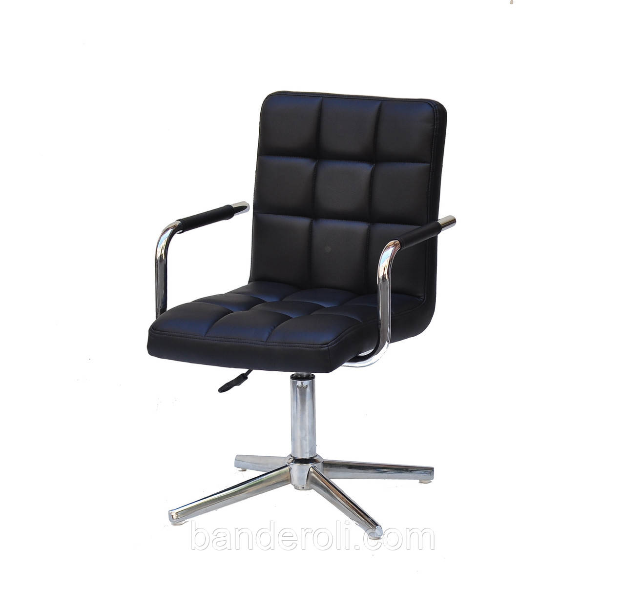 Крісло Augusto-Arm екокожа чорний Modern Base з підлокітниками, на хромованою хрестовиною, фото 1