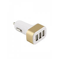 Зарядное устройство 11582 автомобильное квадрат 3USB 3.1A (Gold White) | Юсб автозарядка